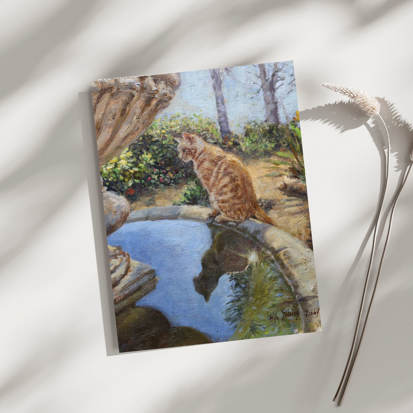 Ginger Cat On The Fountain(Original Oil)