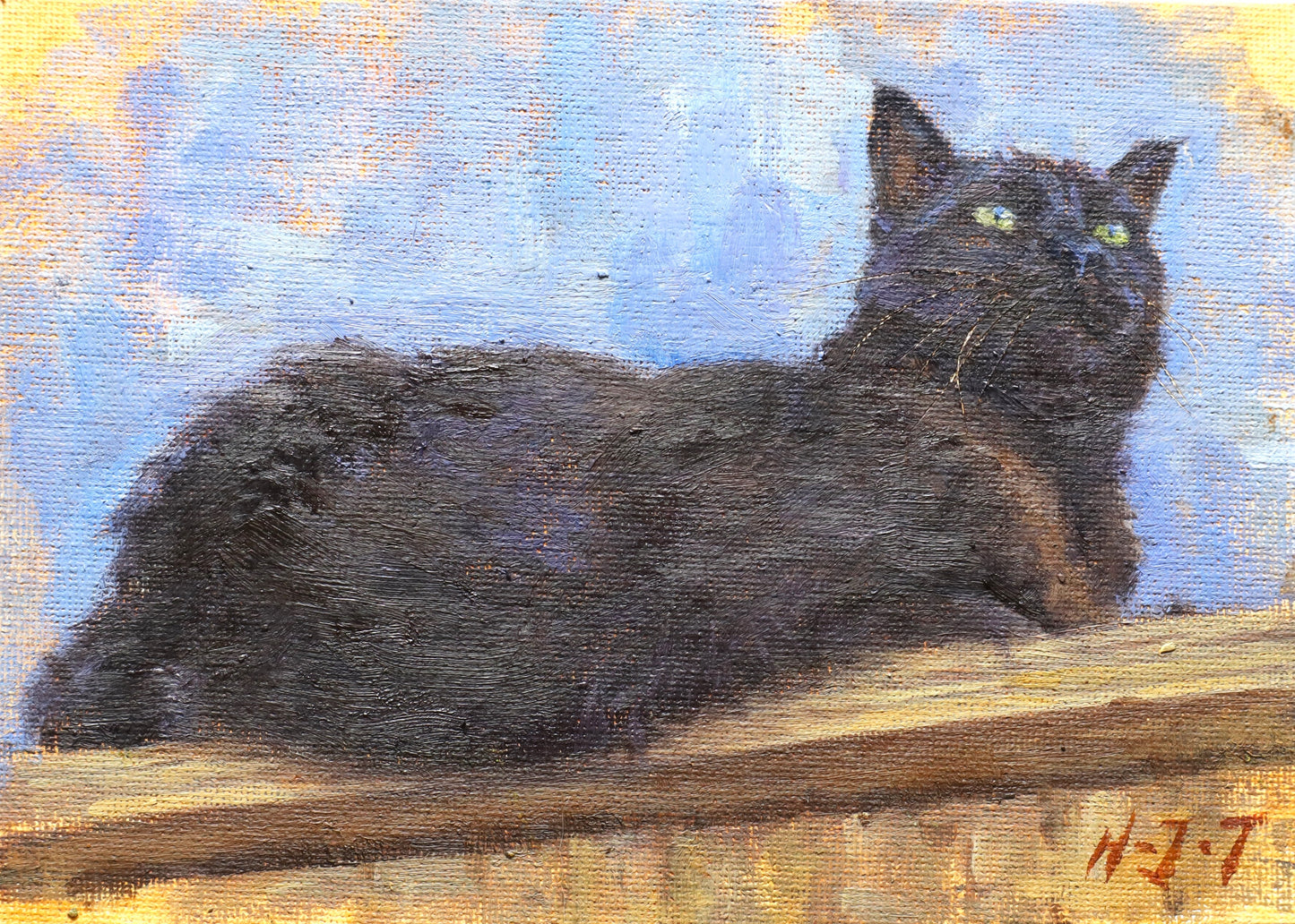 Black cat on the fence(Original Oil)