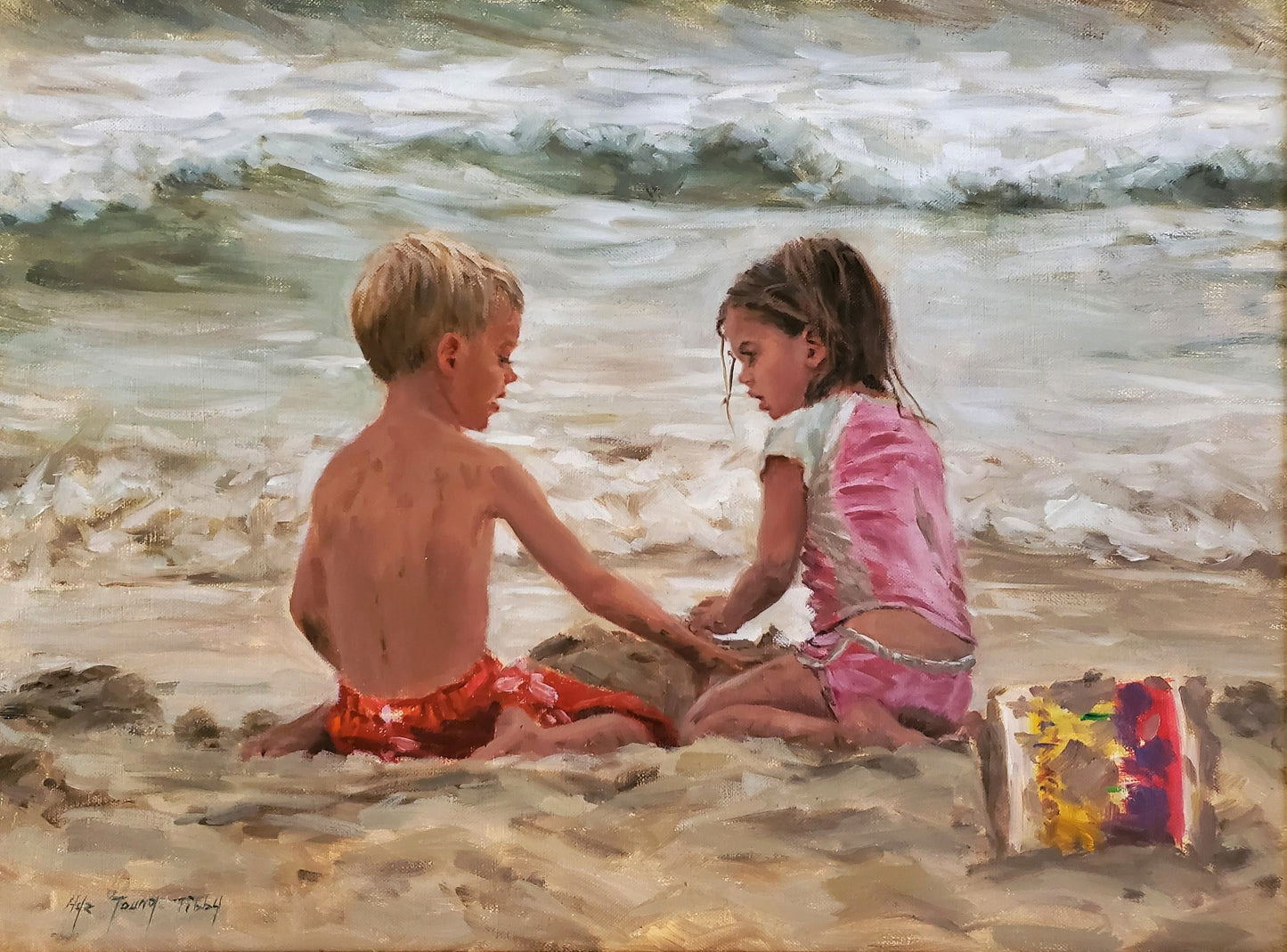Boy and Girl On The Beach(Original Oil/Fine Art Prints)