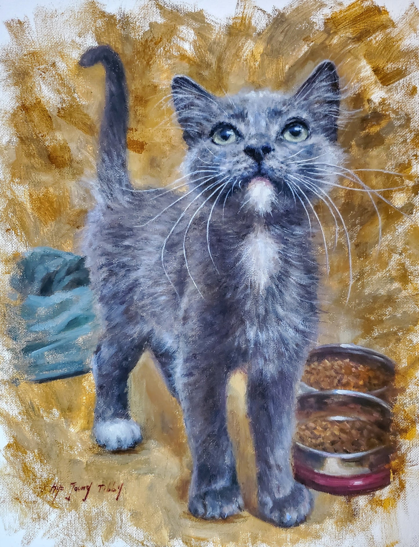 Grey kitten's stare(Original Oil)