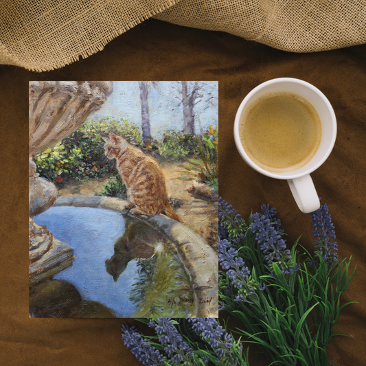 Ginger Cat On The Fountain(Original Oil)