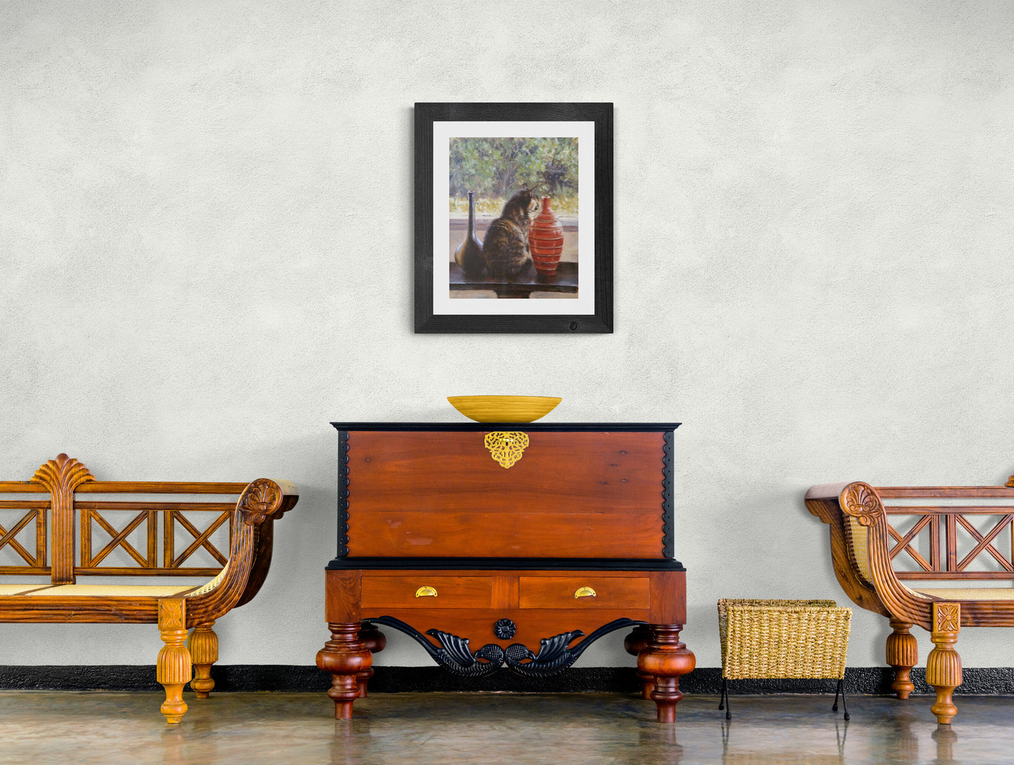 Calico Manx Cat watching Birds(Original Oil/Fine Art Prints)