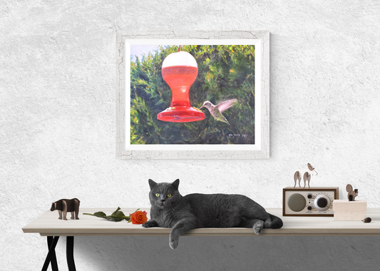 Hummingbird drinking(Original Oil/Fine Art Prints)
